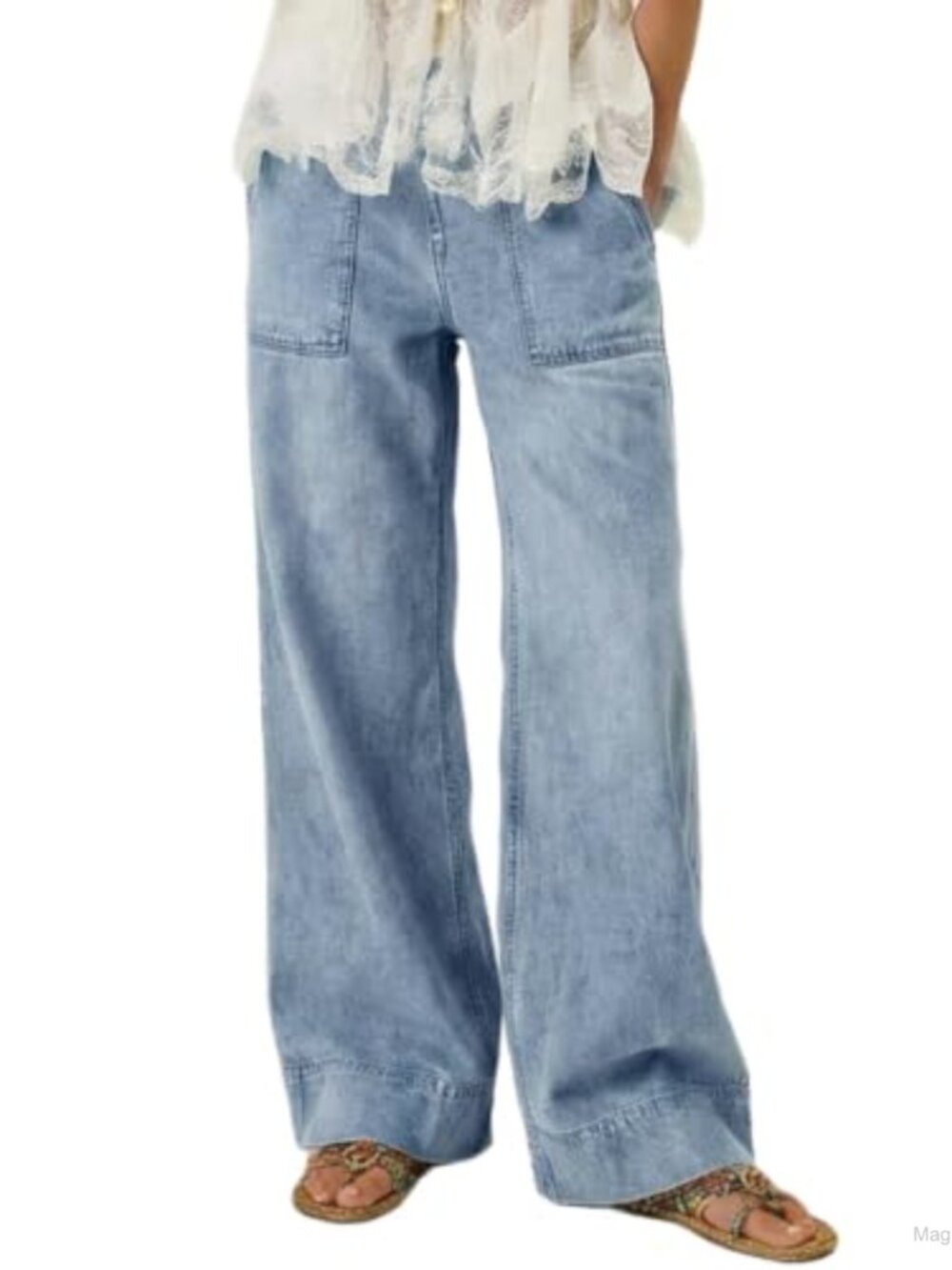yoeasy Women Wide Leg Jeans Casual Baggy Elastic Waist Pull On Denim Pants